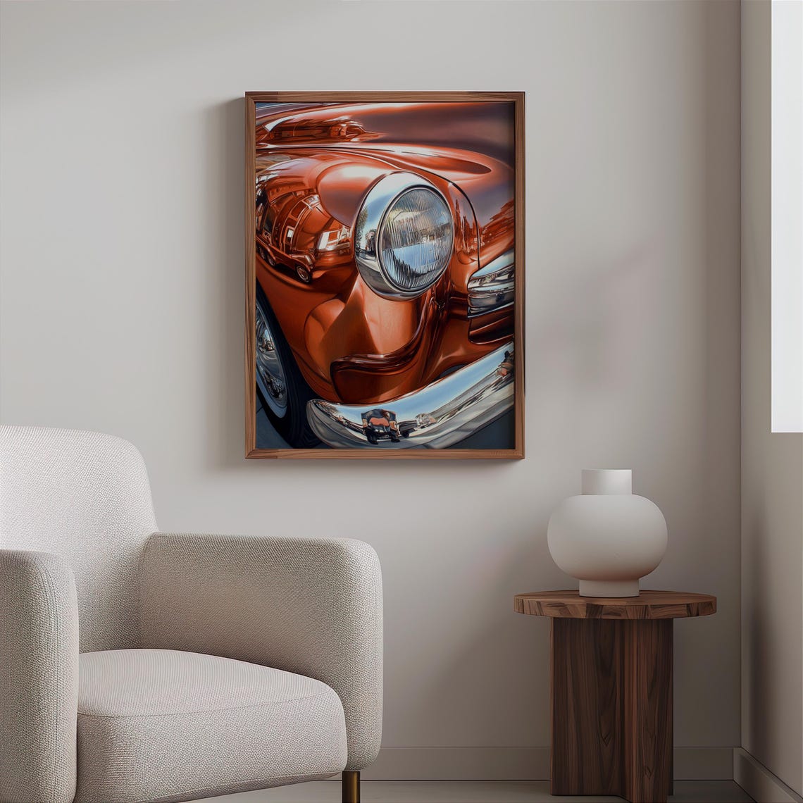 Orange Classic Car Front Fender Headlight Gloss Detail Poster - Image 2