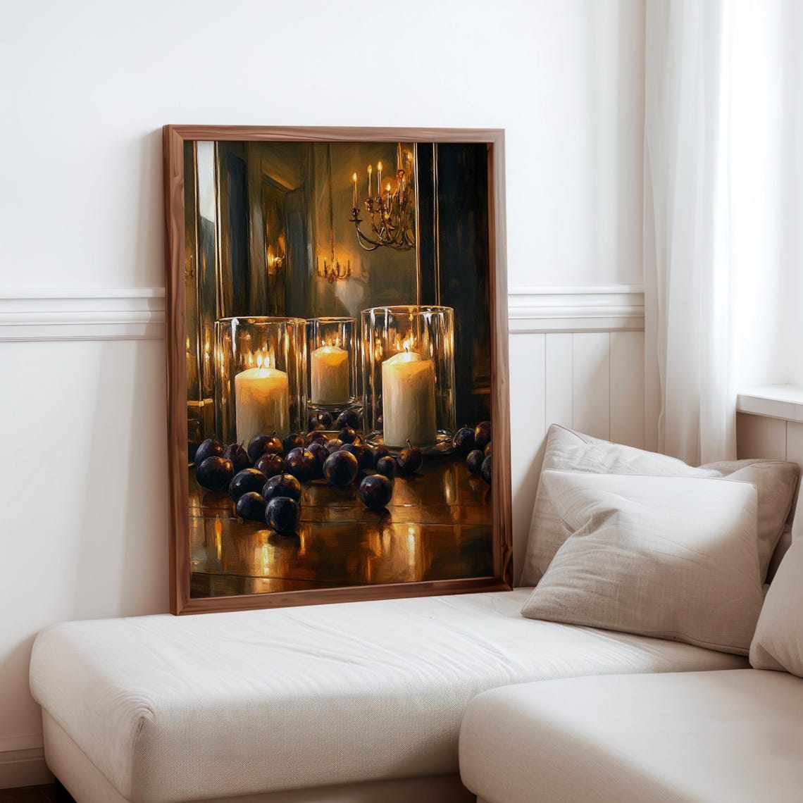 Audrey Flack Inspired Candlelight Plums Chandelier Mirror Art Print