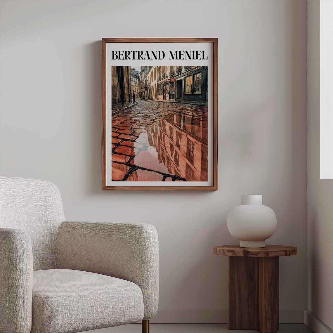 Bertrand Meniel Inspired Wet Cobblestone Puddle Reflection Pink Poster - Image 2