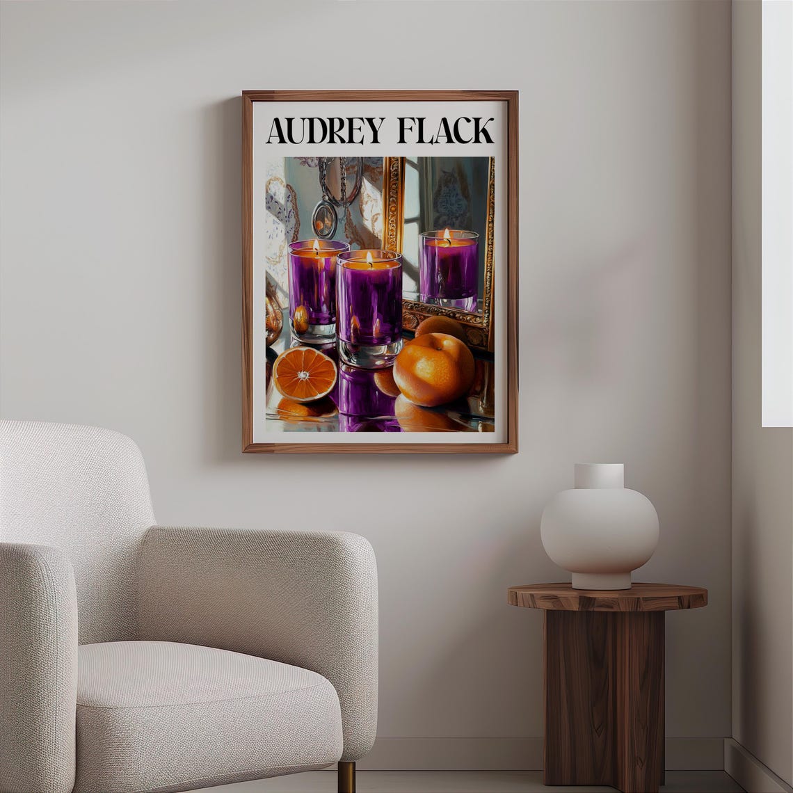 Audrey Flack Purple Candles Oranges Mirror Still Life Poster - Image 2