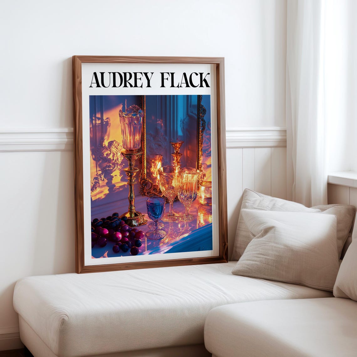 Audrey Flack Inspired Crystal Goblets Sunset Grapes Mirror Poster