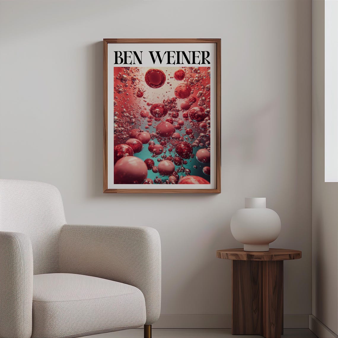 Ben Weiner Inspired Red Bubbles Rising Turquoise Liquid Art Print - Image 2