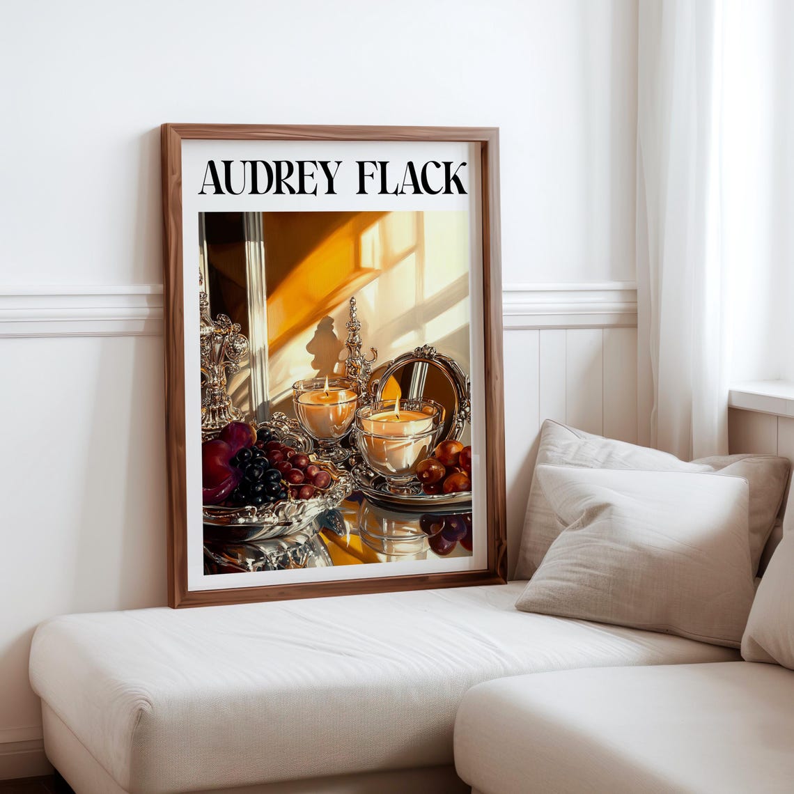 Audrey Flack Inspired Silver Tray Candle Cups Fruit Sunbeam Poster
