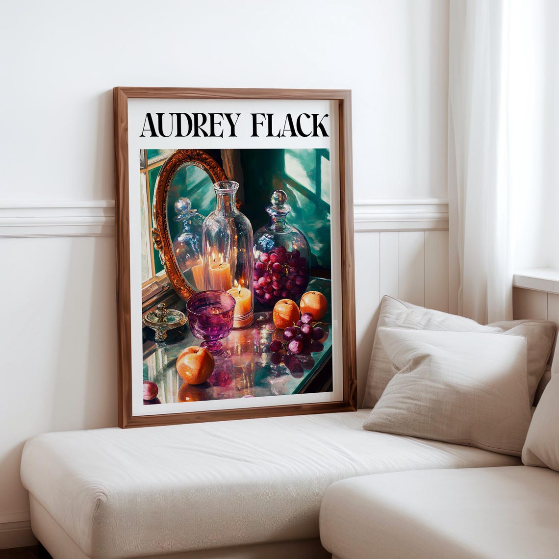 Audrey Flack Inspired Glass Decanters Purple Goblet Fruit Poster