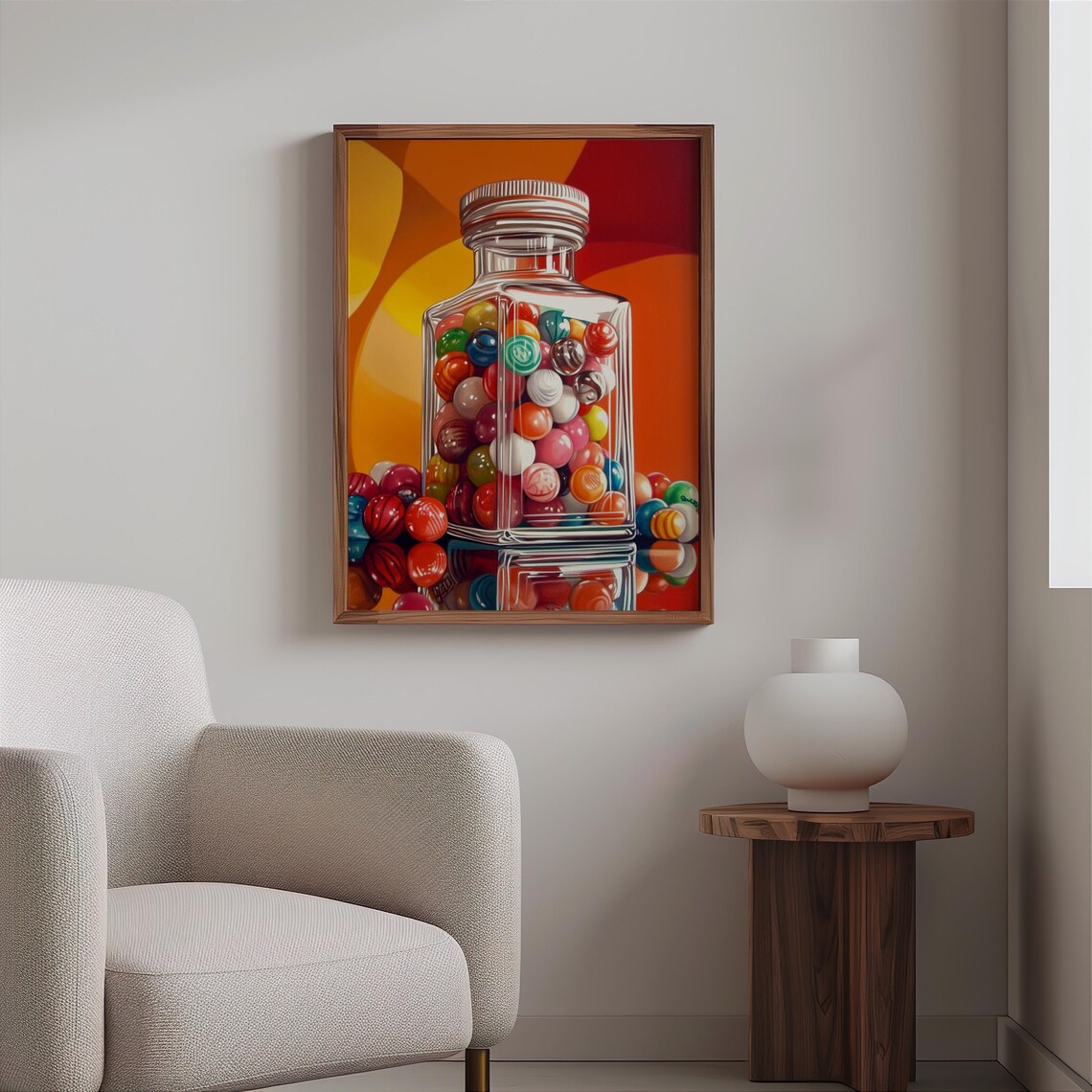 Glass Bottle Screw Cap Gumballs Orange Sunburst Retro Candy Poster - Image 2
