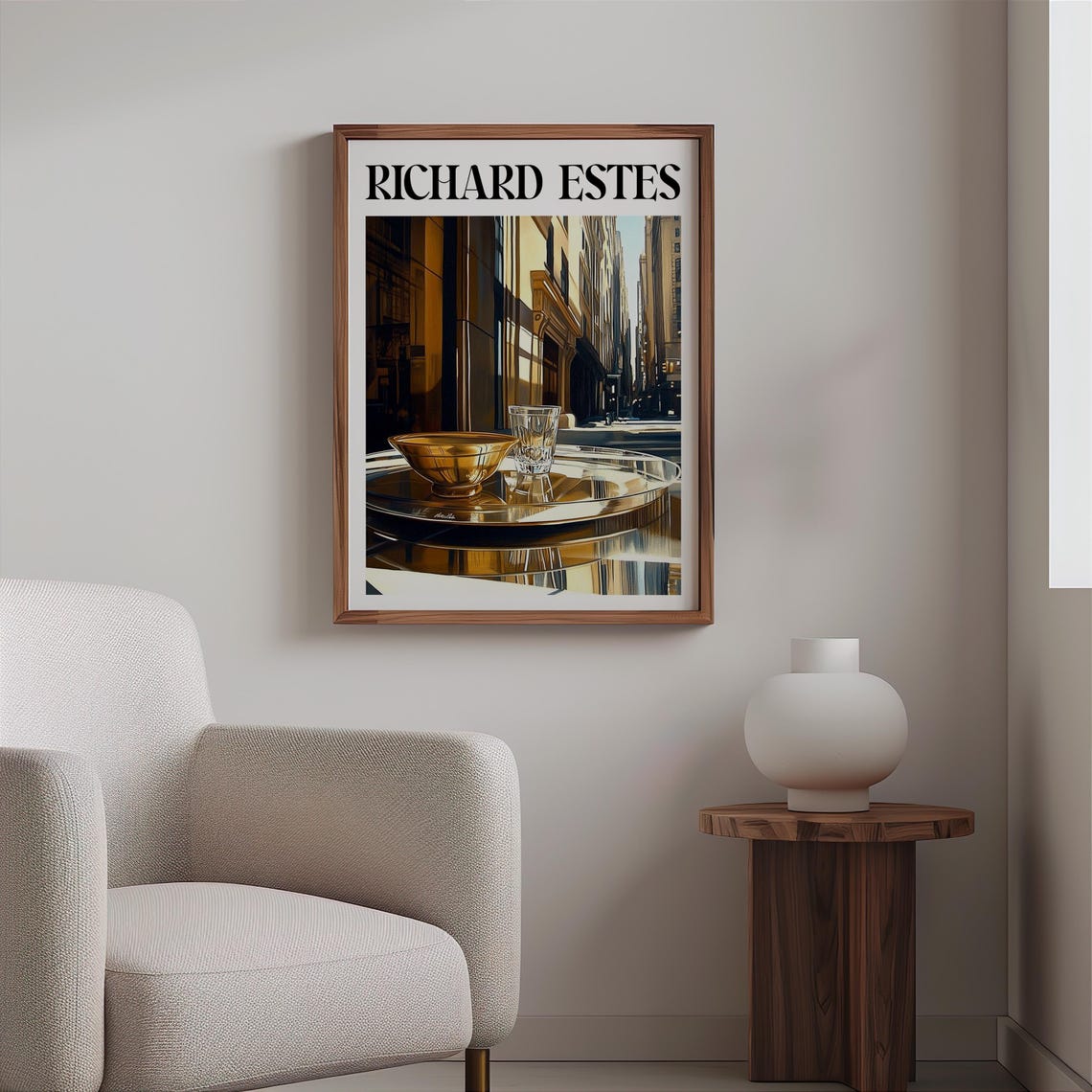 Richard Estes Inspired Golden Bowl Glass City Reflection Print - Image 2