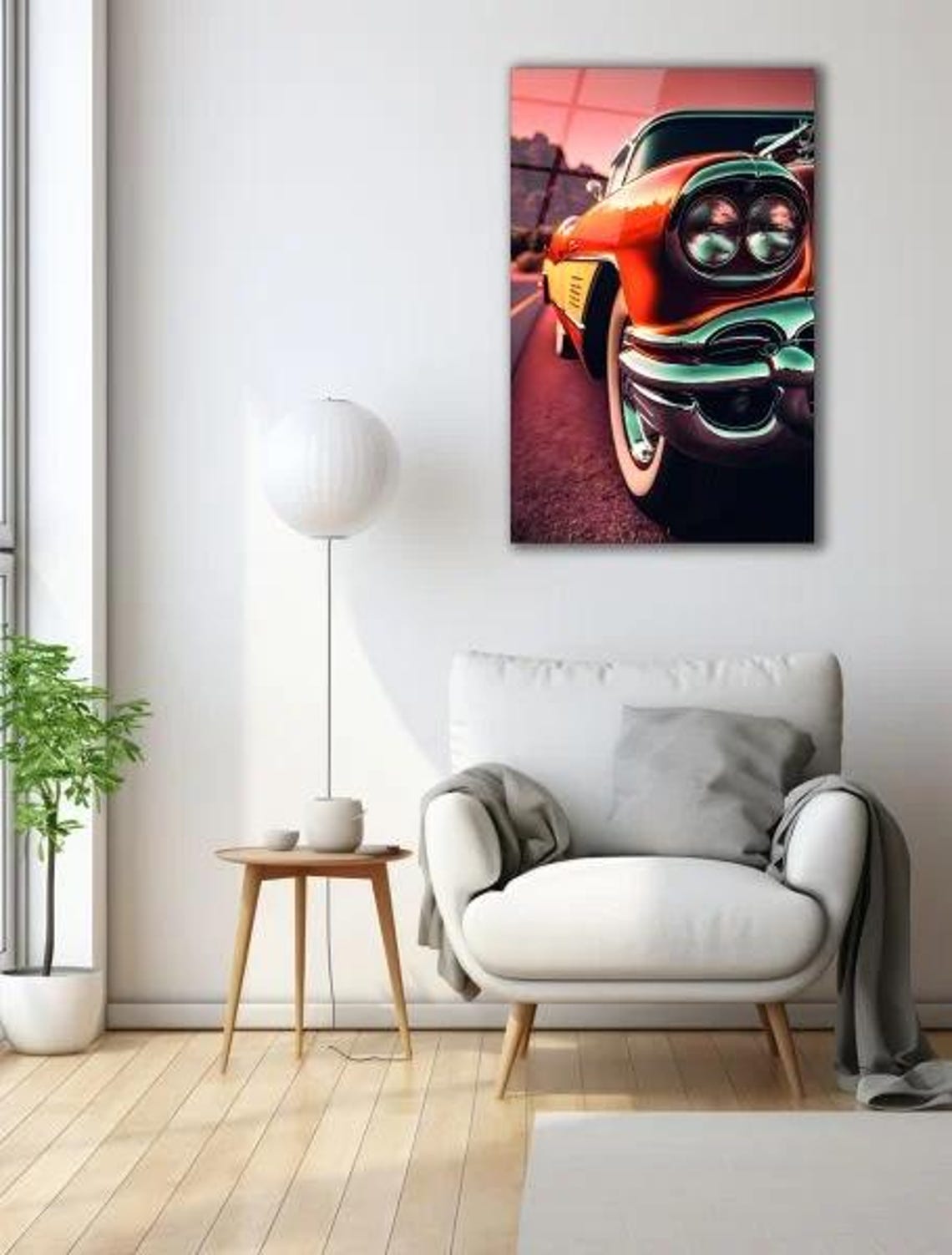 Classic Red Vintage Car Sunset Desert Road Retro Automotive Poster - Image 3