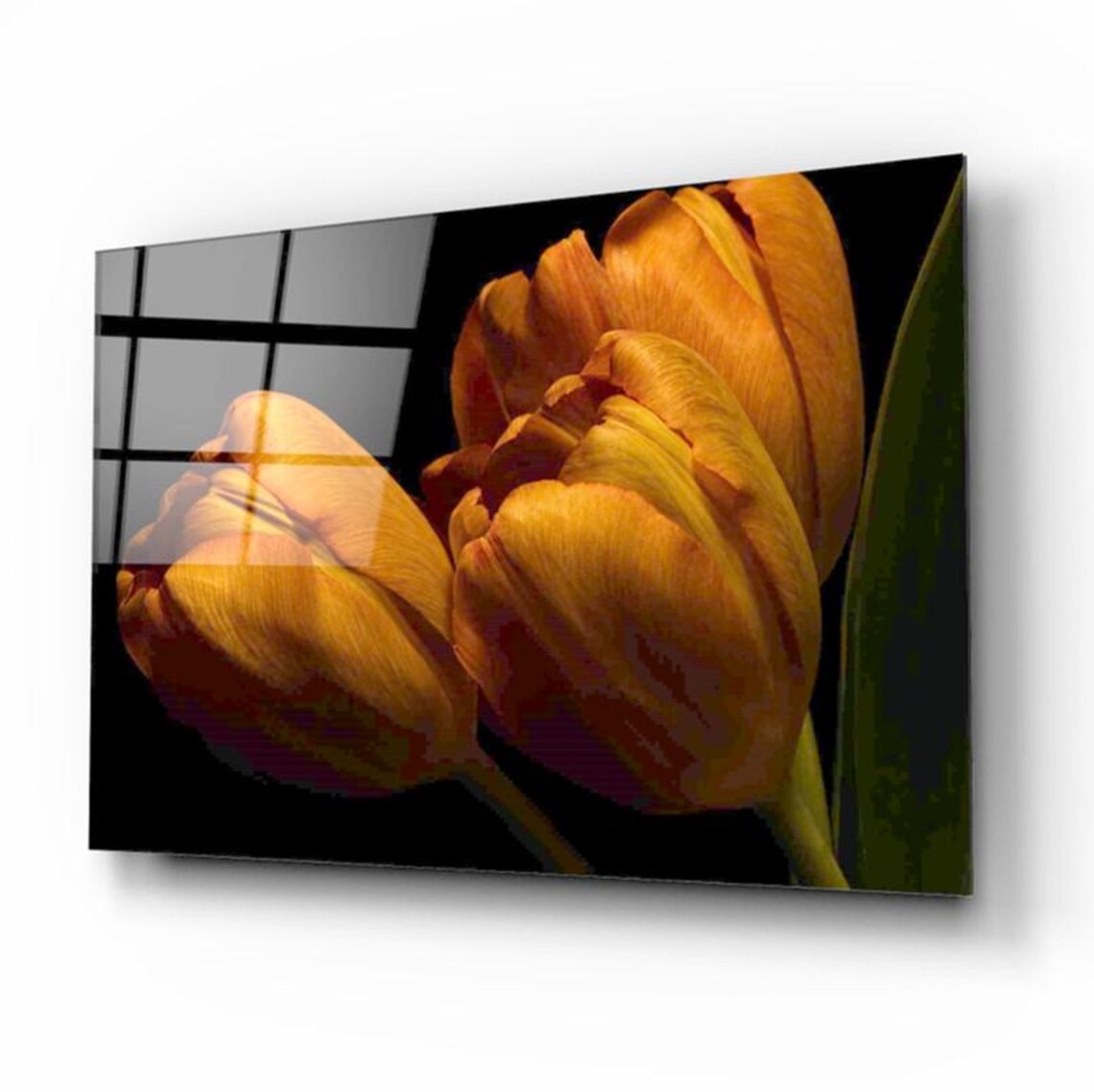 Golden Tulips Tempered Glass Wall Art Vibrant Floral Glass Print Modern Wall Decor Luxury Home Office Decoration - Image 3