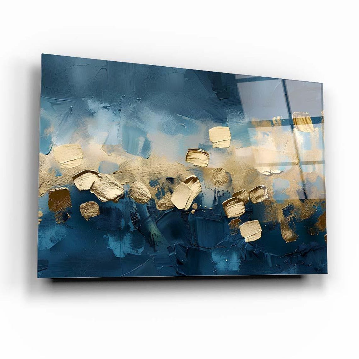 Navy Blue And Gold Abstract Impasto Brushstroke Painting Poster - Image 3