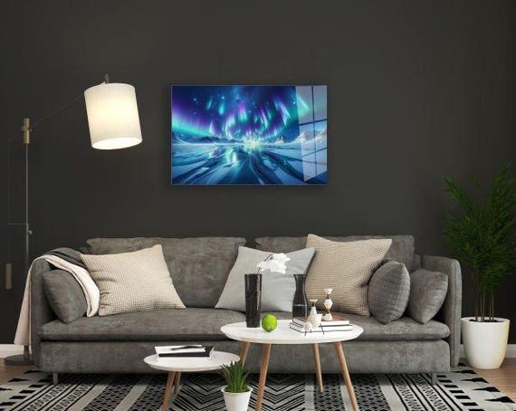 Polar Lights Tempered Glass Wall Art Mystical Aurora Over Icy Landscape Enchanting Arctic Night Serene Winter Decor