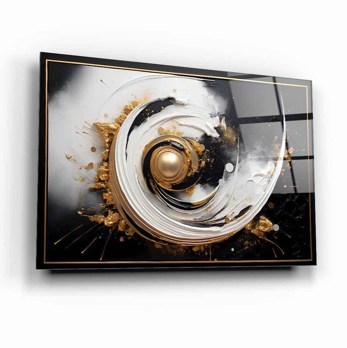 Abstract Spiral Tempered Glass Wall Art Gold And White Modern Wall Decor Luxury Glass Print For Elegant Home Or Office - Image 2