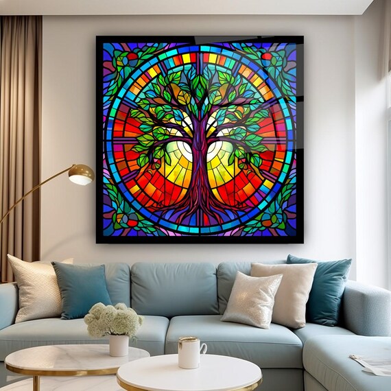 Elegant Tree Of Life Wall Art Tempered Glass Print Modern Nature Decor Luxury Glass Wall Art For Home And Office