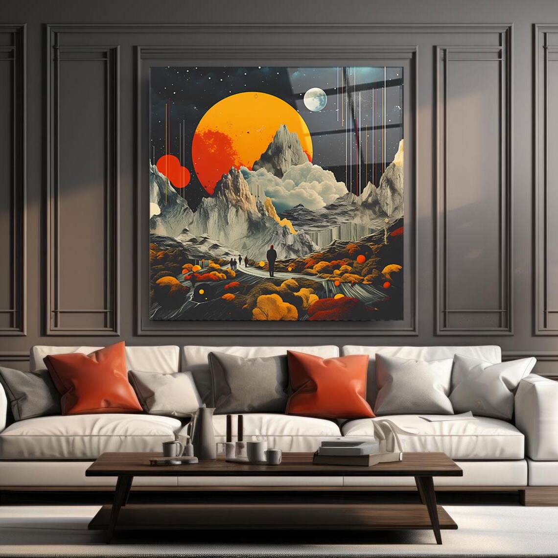 Surreal Mountain Landscape Wall Art Tempered Glass Print Modern Nature Wall Decor Luxury Glass Wall Art For Home And Office