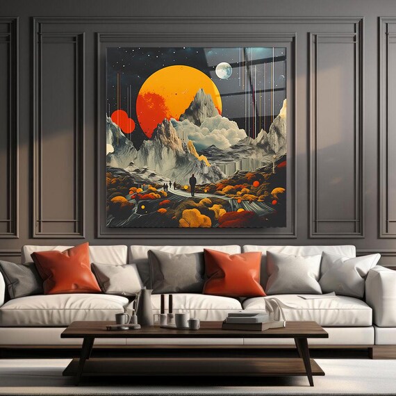 Surreal Mountain Landscape Wall Art Tempered Glass Print Modern Nature Wall Decor Luxury Glass Wall Art For Home And Office