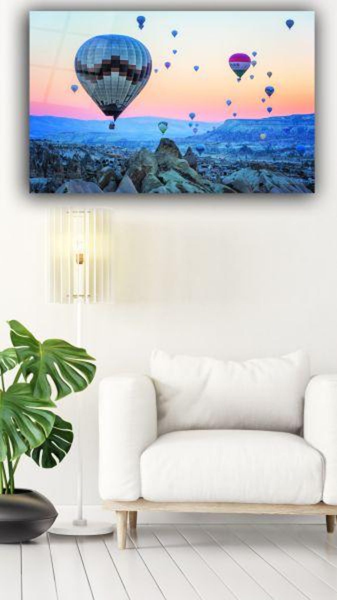 Hot Air Balloons Over Cappadocia Dawn Glass Landscape Art Poster - Image 3