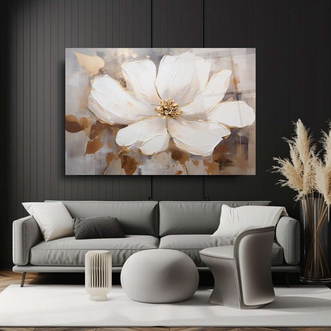Elegant White Floral Wall Art Tempered Glass Print Modern Flower Wall Decor Luxury Glass Wall Art For Home And Office - Image 3