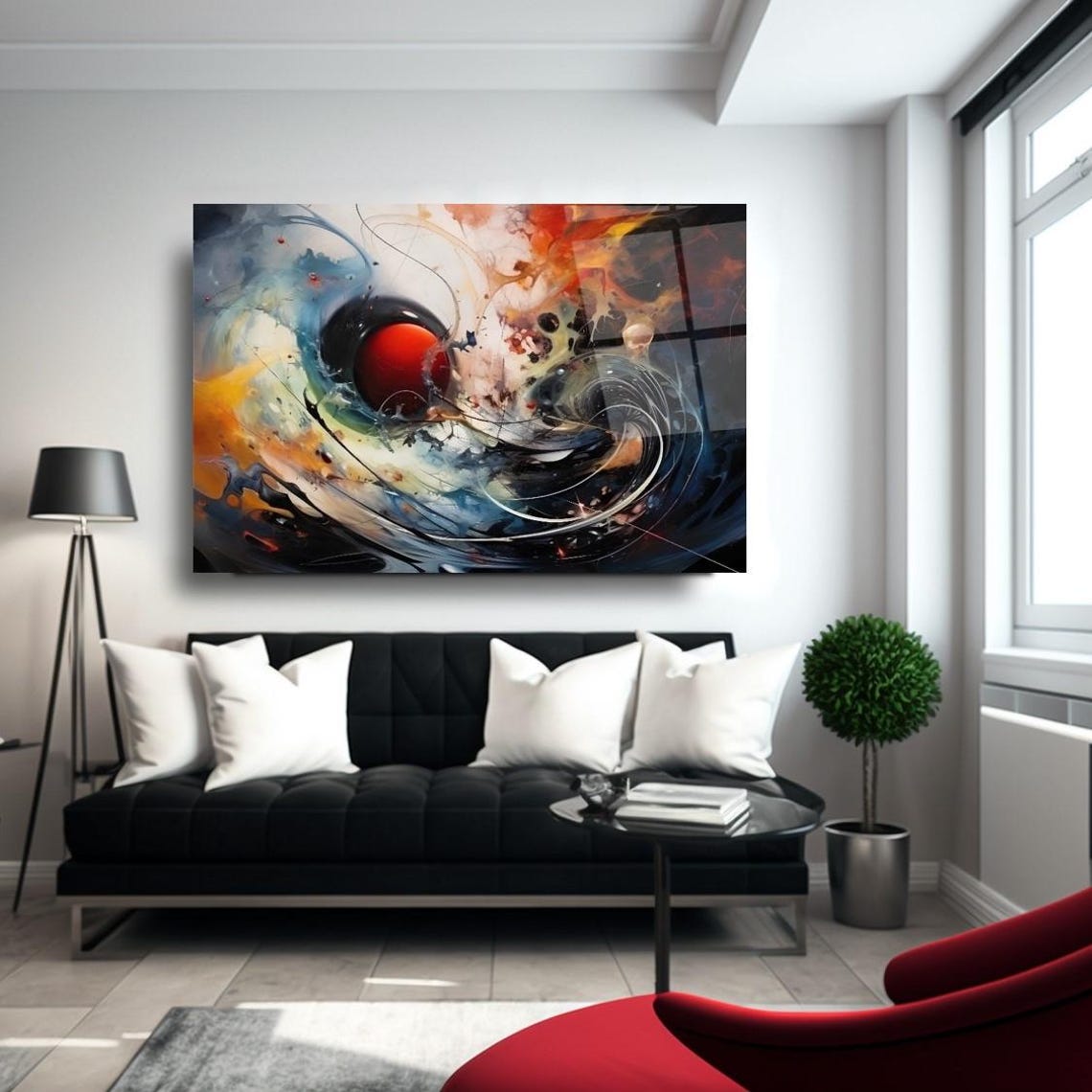 Cosmic Swirl Red Orb Multicolor Abstract Energy Galaxy Art Poster