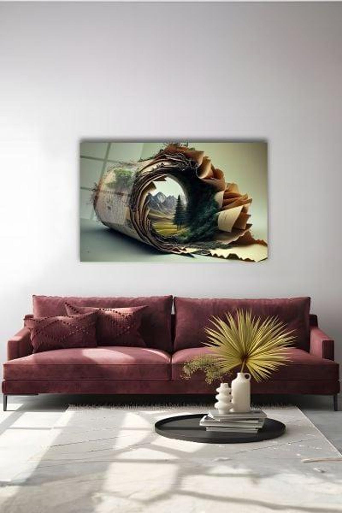 Surreal Rolled Newspaper Unrolling Into Mountain Landscape Poster - Image 3