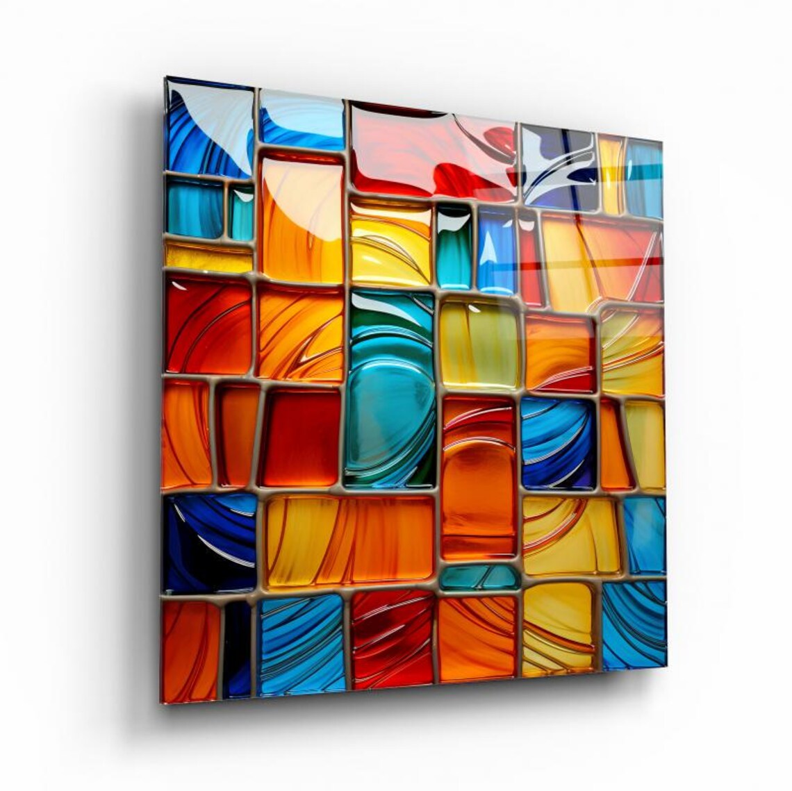 Vibrant Mosaic Glass Wall Art Tempered Glass Print Modern Abstract Wall Decor Luxury Glass Wall Art For Home And Office - Image 2
