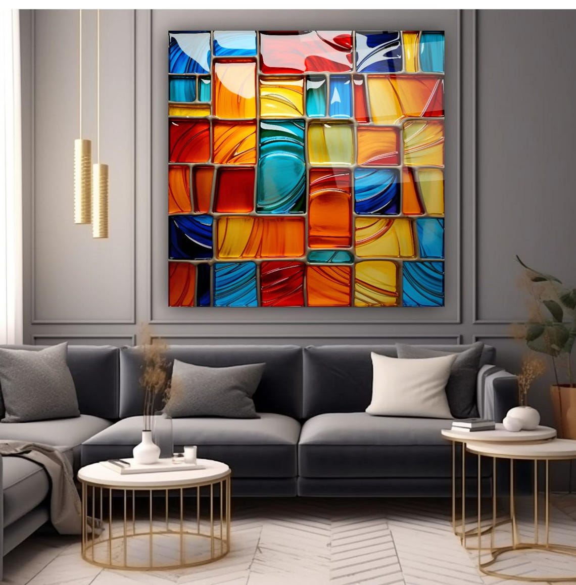 Colorful Mosaic Glass Tile Grid Bold Modern Abstract Art Poster