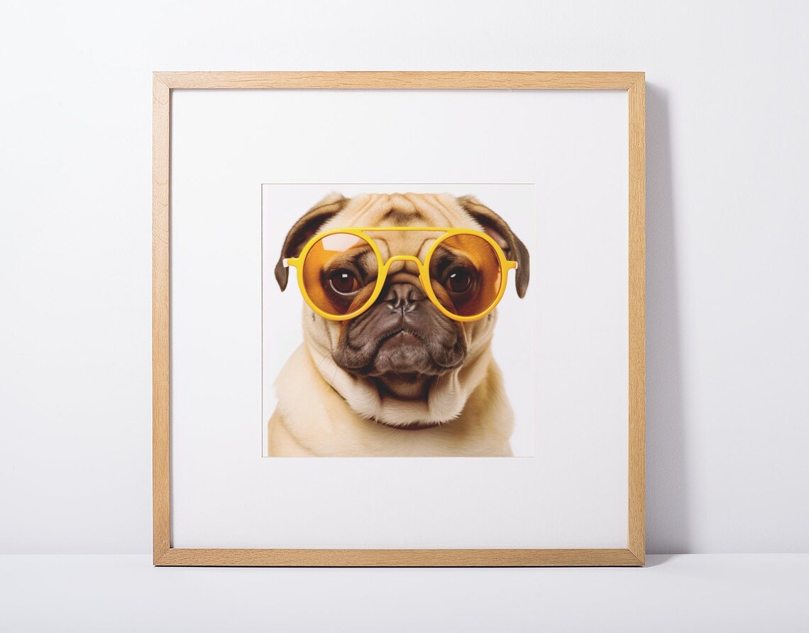 Dog Wearing Sunglasses Art Print, Animal Poster
