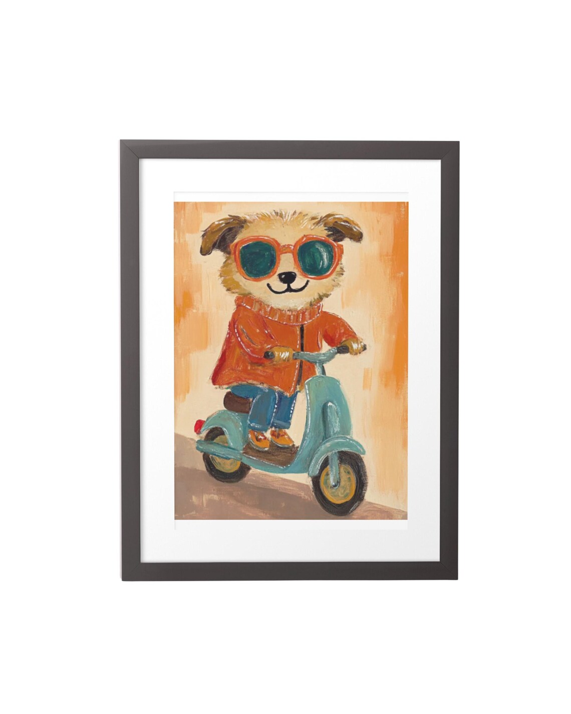 Funny Puppy Riding a Teal Scooter in Sunglasses Kids Room Poster