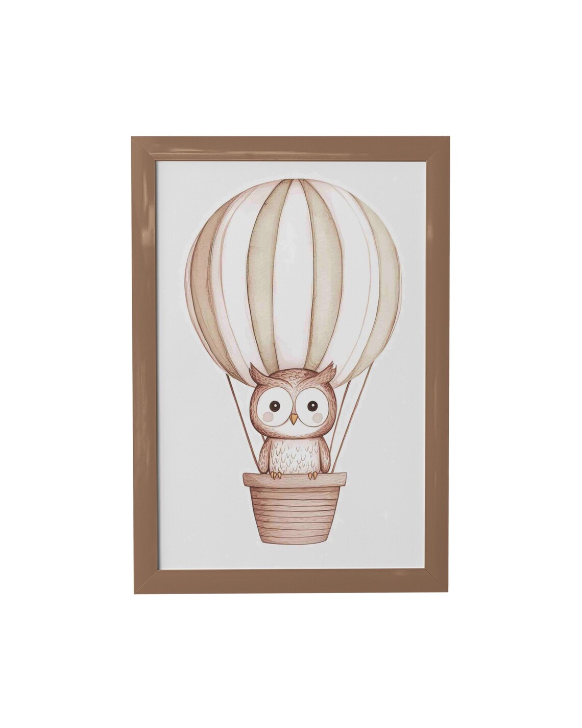 Sweet Owl in Beige Hot Air Balloon Watercolor Woodland Nursery Poster