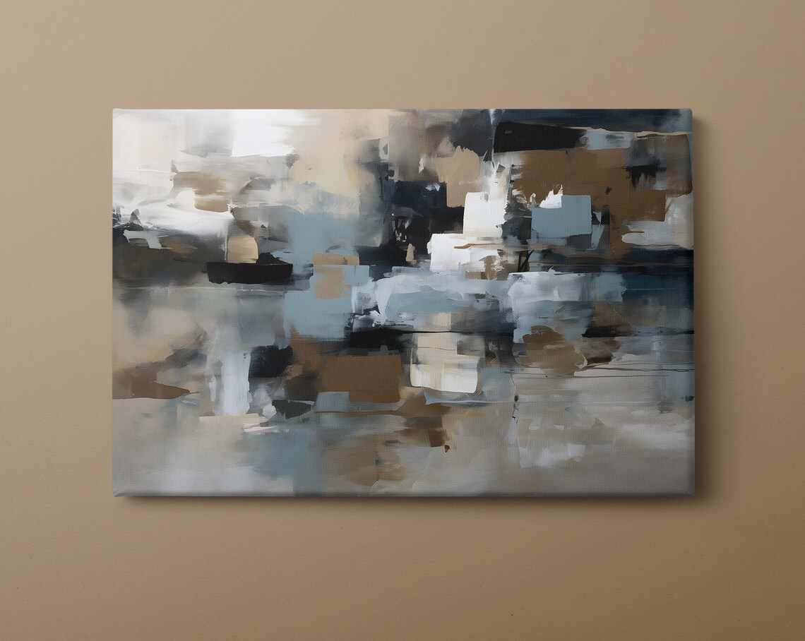 Light Blue Beige Abstract, Modern Art Print