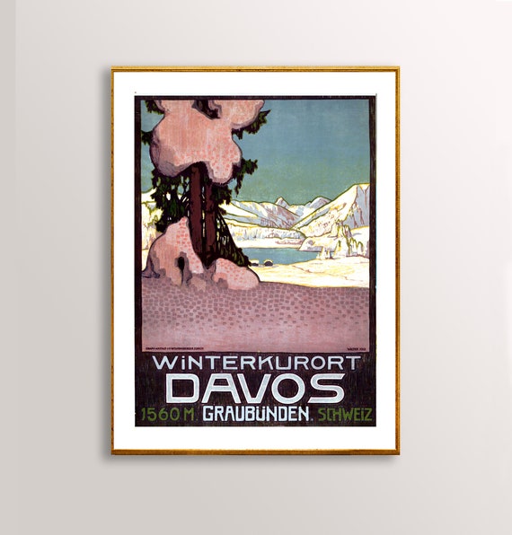Davos Winterkurort Graubnden Schweiz Vintage Travel Poster Poster Paper Or Print Gift Idea Wall Decor