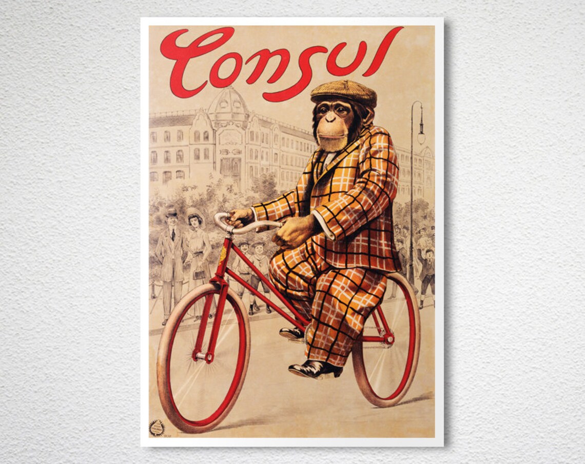 Consul Chimpanzee Bicycle Vintage Funny Animal Advertising Poster - Image 2