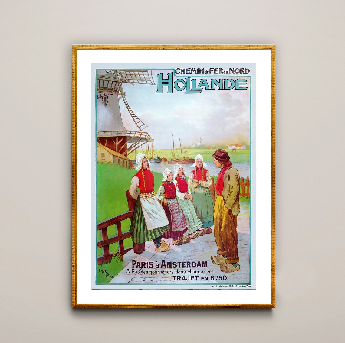 Hollande Windmill Dutch Folk Costumes Paris Amsterdam Poster