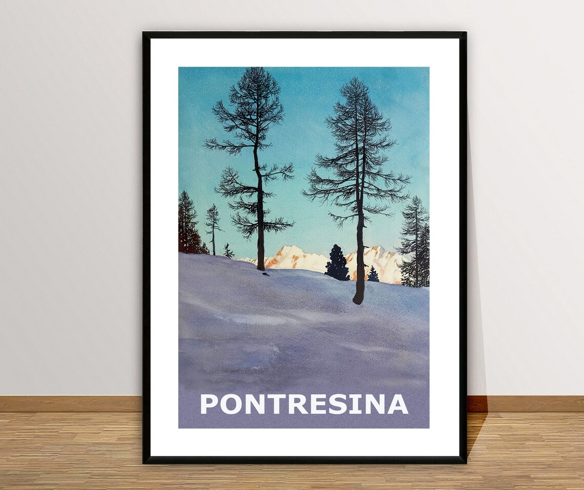 Pontresina Switzerland Vintage Winter Larch Trees Snow Poster