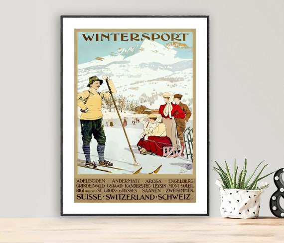 Wintersport Suisse Vintage Travel Poster Poster Print Or Print Gift Idea Wall Decor