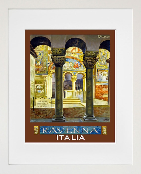 Ravenna Italia Byzantine Basilica Interior Vintage Travel Poster