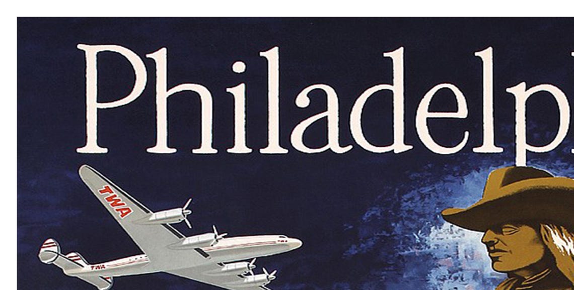 Philadelphia TWA Airline Poster William Penn Independence Hall Retro - Image 2
