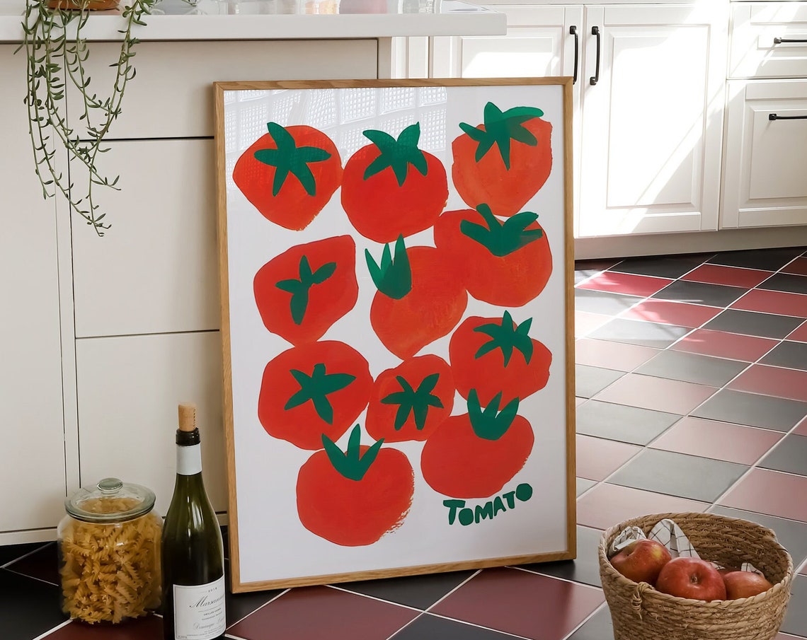 Pop Art Red Tomato Illustration Bold Retro Kitchen Decor Wall Art