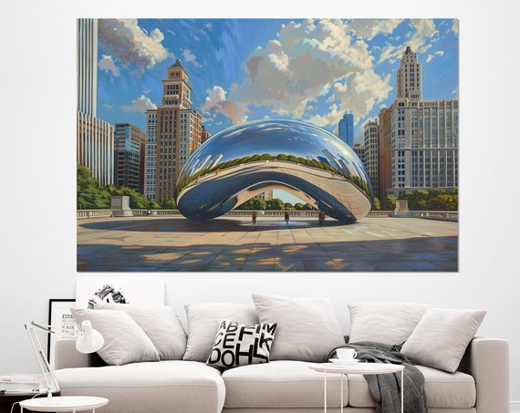The Cloud Gate In Chicago Painting Print Abstract Chicago Wall Art Chicago Downtown Chicago Skyline Framed And Ready To Hang