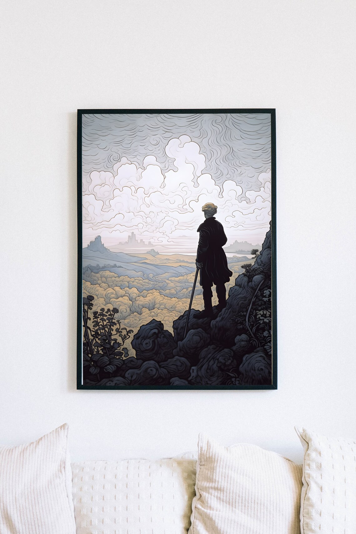 Wanderer Above the Sea of Fog Line Art Classic Painting Poster