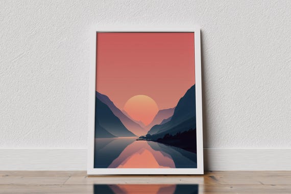 Minimalist Lake Mountain Sunset Print