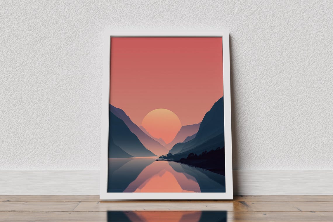 Minimalist Lake Mountain Sunset Print