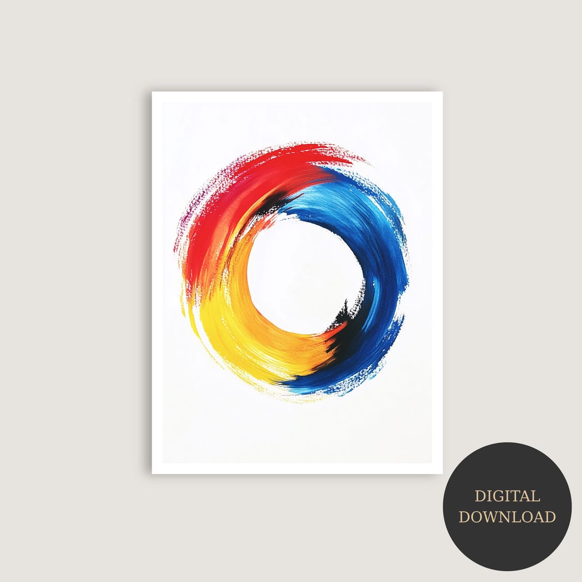 Red Yellow Blue Brushstroke Circle Abstract Modern Art Poster