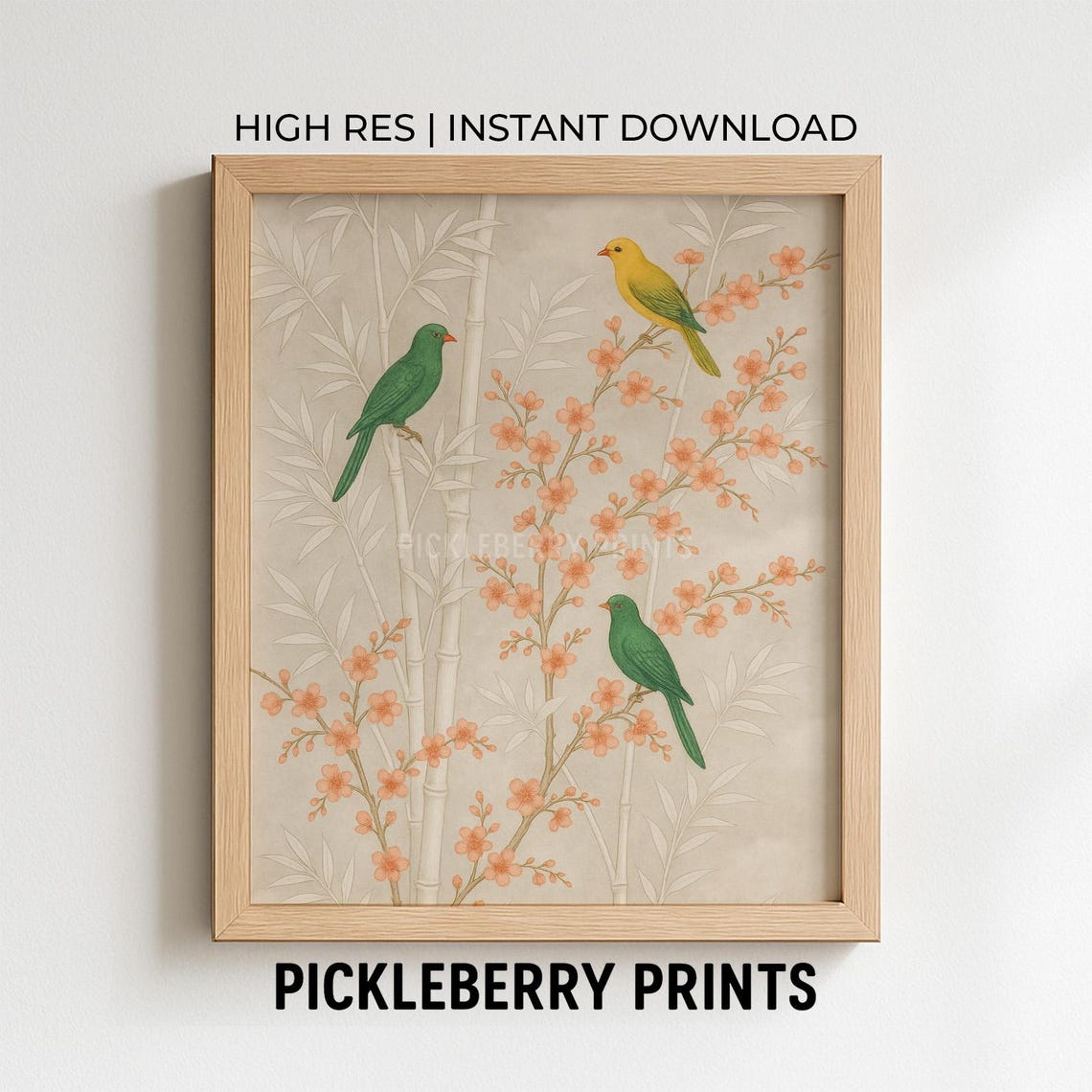 Chinoiserie Wall Art Vintage Birds And Flowers Print Instant Botanical Home Decor Nature