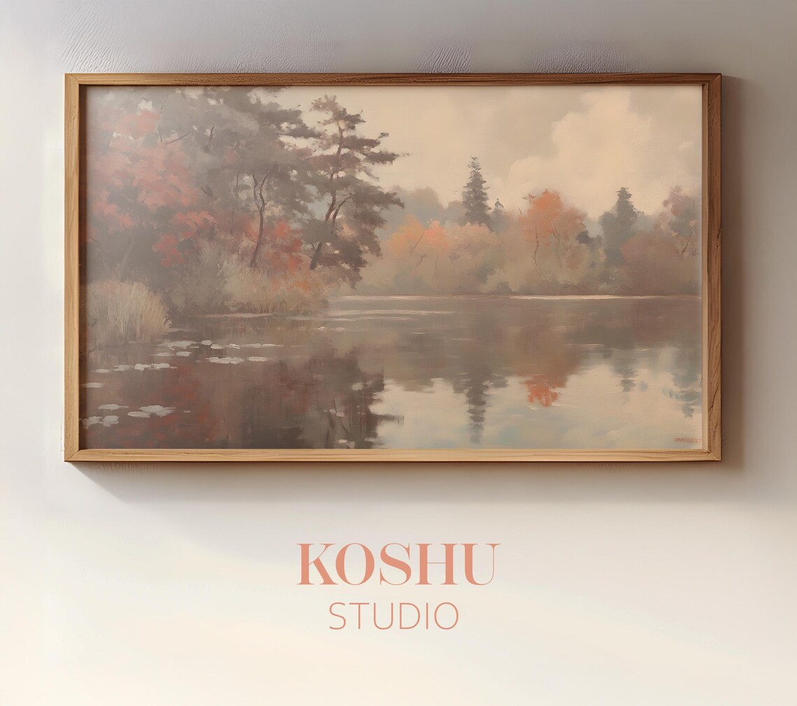 Autumn Lake with Red and Gold Foliage Reflections Calm Poster