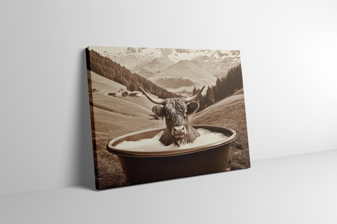Highland Cow Abstract Sepia, Rustic Cabin Decor - Image 4