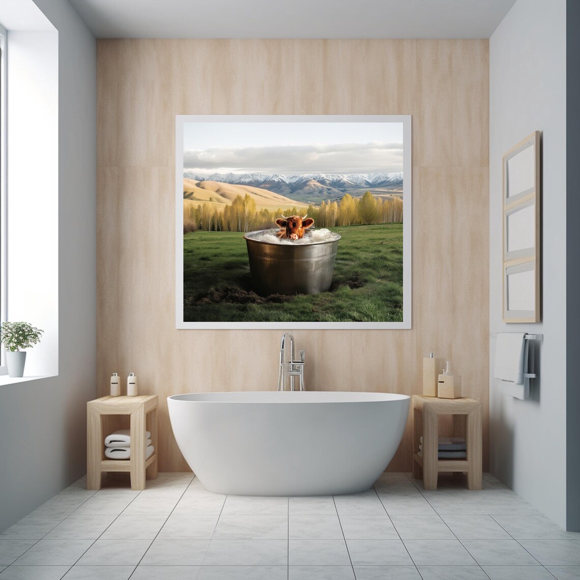 Highland Cow Print, Cute Bathroom Animal Poster - Image 3