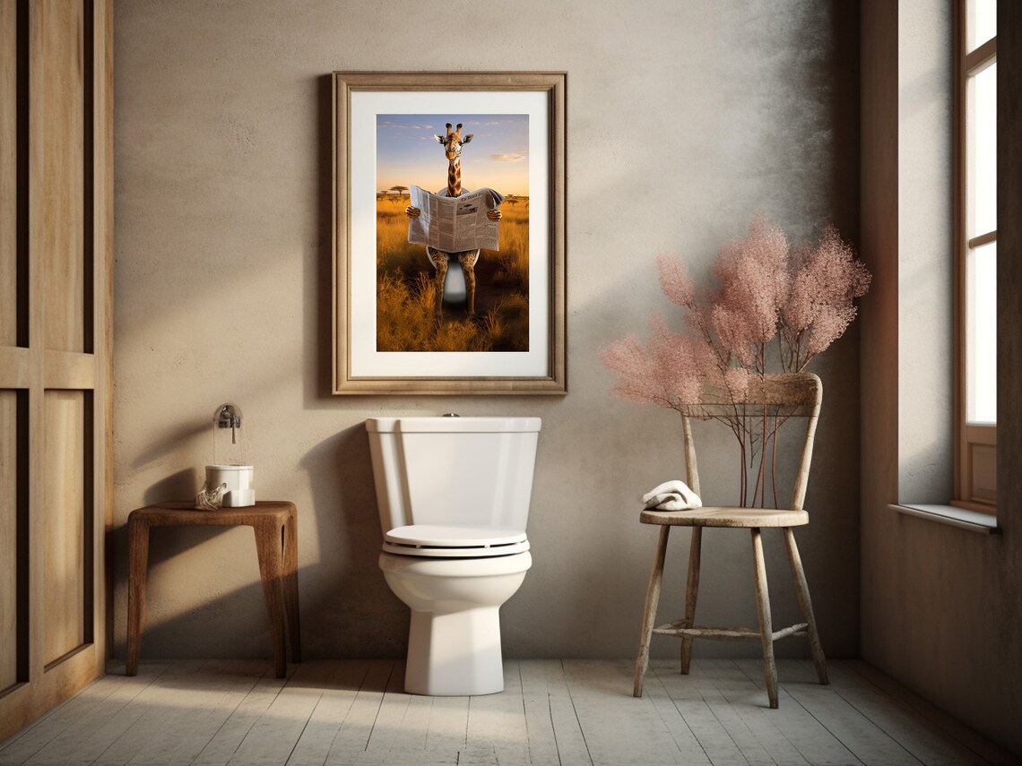 Giraffe Print, Funny Animal Bathroom Poster - Image 4