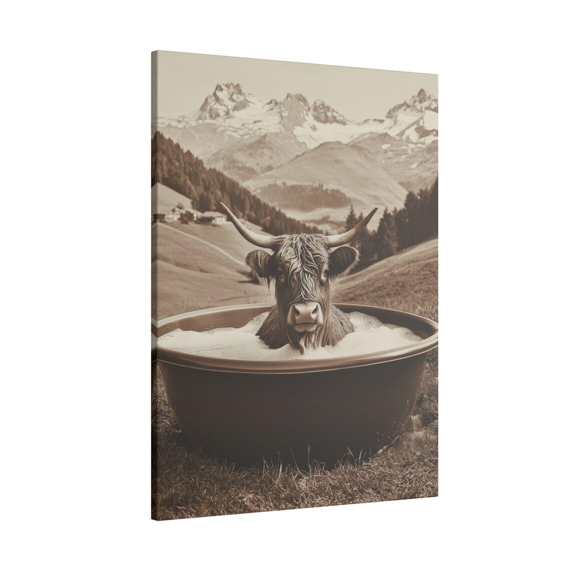 Highland Cow Abstract Sepia, Rustic Cabin Decor - Image 3