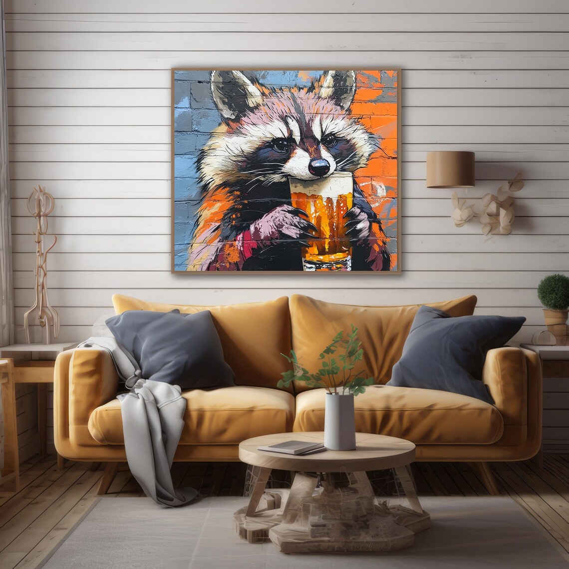 Raccoon Print, Funny Graffiti Animal Beer Poster - Image 3
