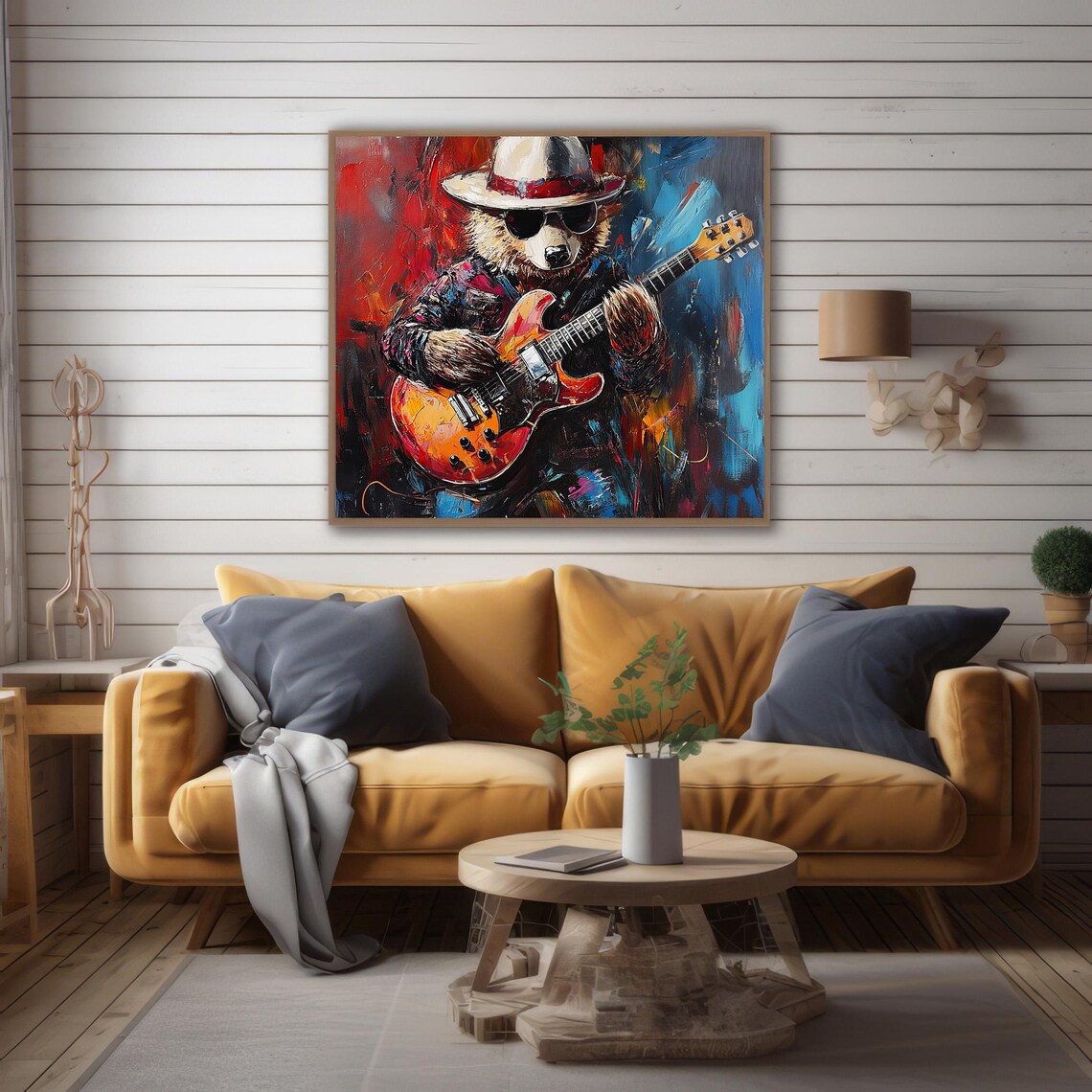Bear Print, Funny Abstract Guitar Playing Grizzly - Image 2