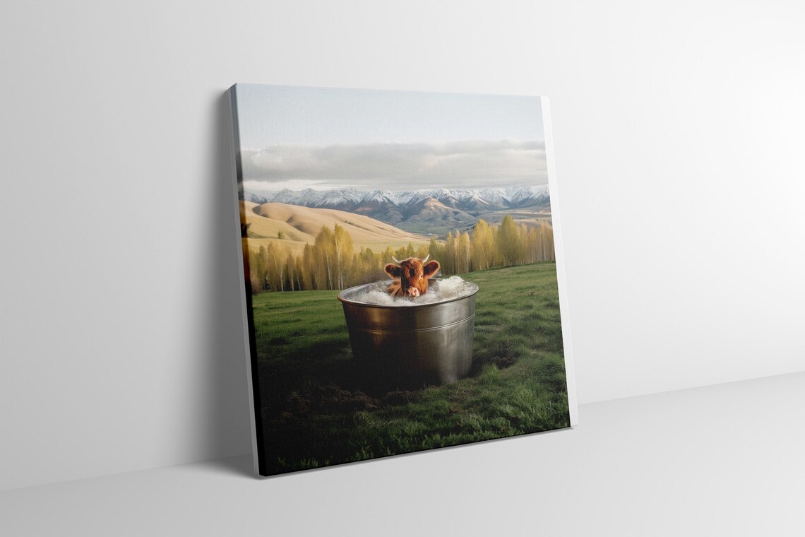 Highland Cow Funny Bathroom Rustic Wall Art - Image 2